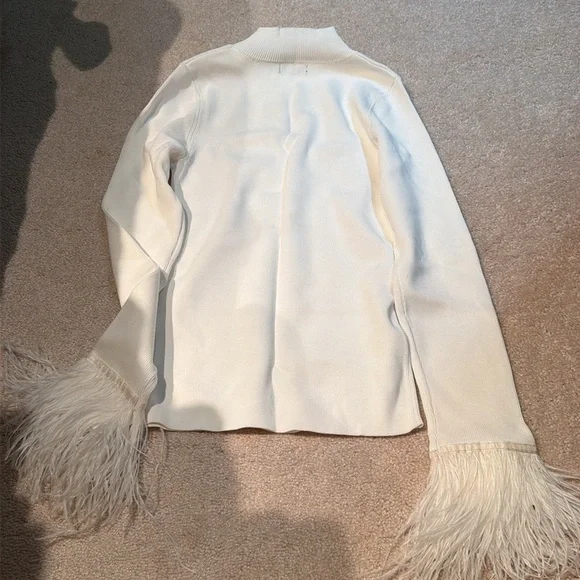 Karen Millen White Feather Cuff Women's Stretchy Sweater S - Picture 5 of 5